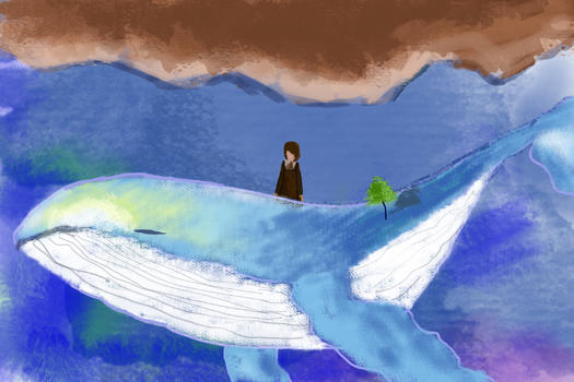 大海与鲸鱼手绘插画图片素材免费下载