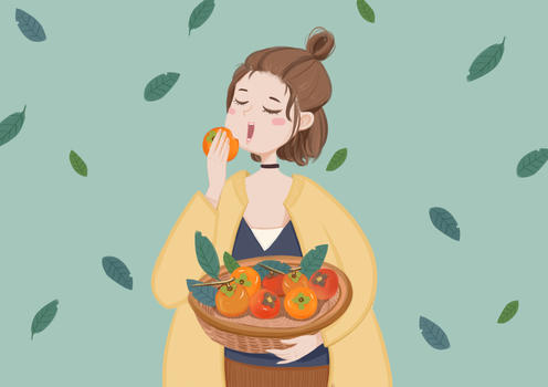 文艺清新吃柿子的女孩图片素材免费下载
