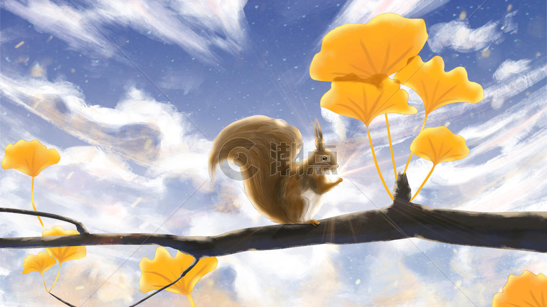 秋天的松鼠插画图片素材免费下载