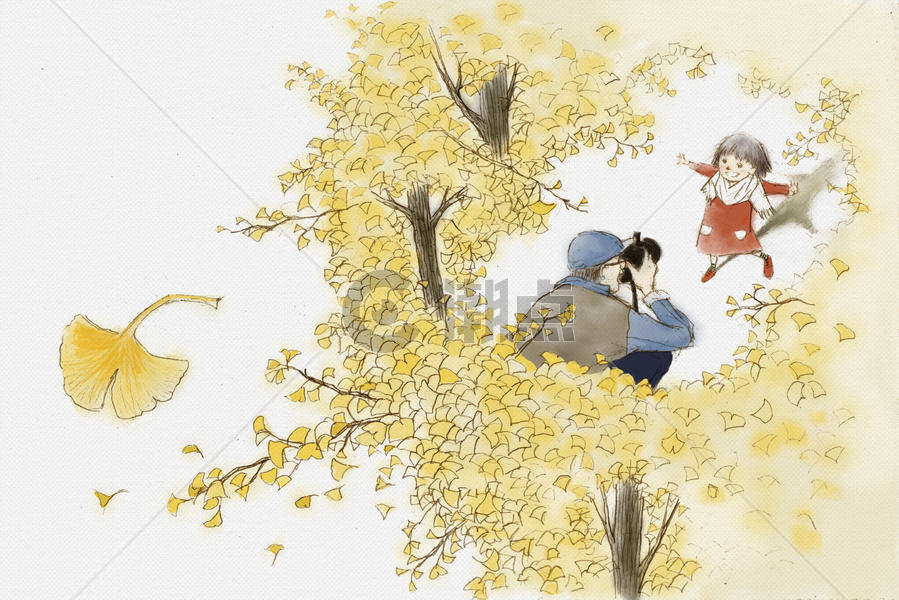 秋天银杏叶子插画图片素材免费下载