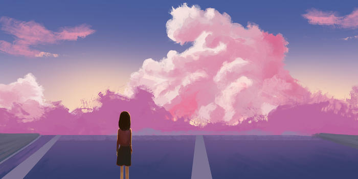 粉色公路少女插画图片素材免费下载