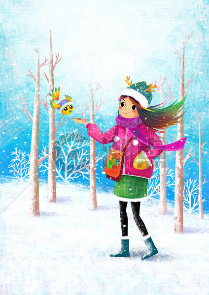 雪中的少女图片素材免费下载
