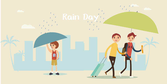 下雨天都市插画图片素材免费下载