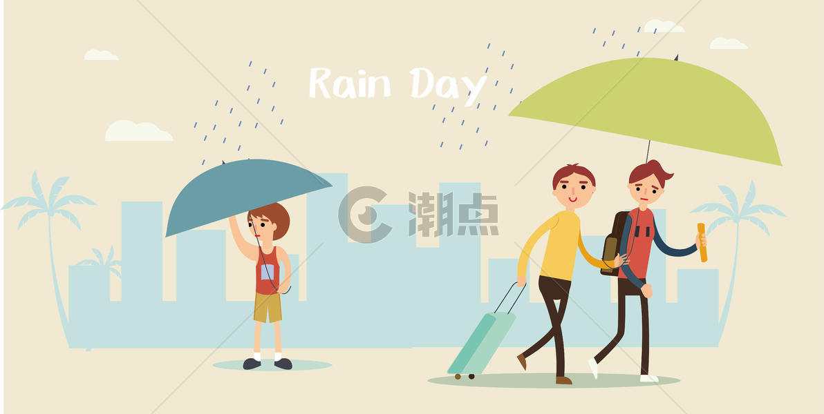 下雨天都市插画图片素材免费下载
