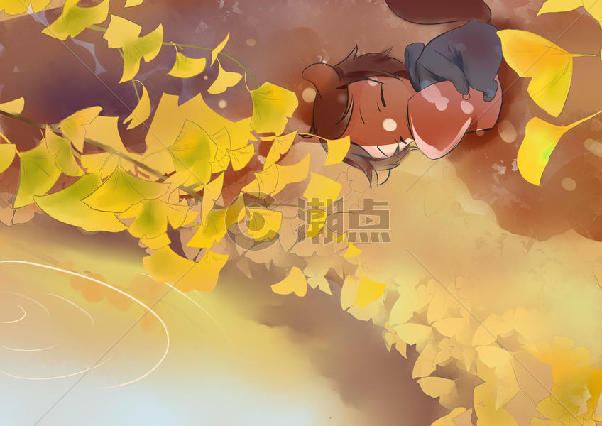 秋天银杏树下的女孩插画图片素材免费下载