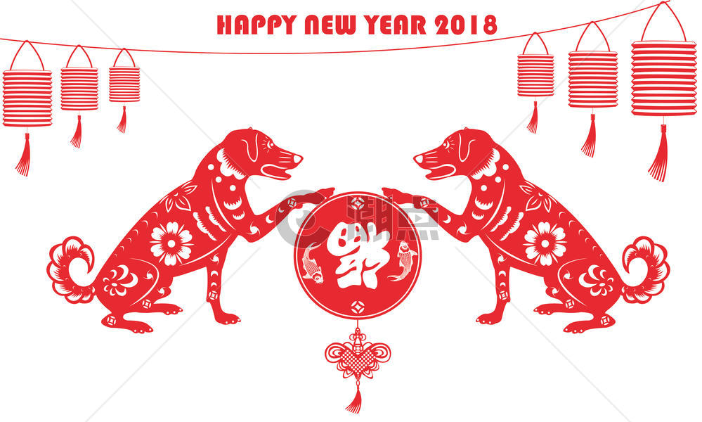 2018狗年春节剪纸艺术图片素材免费下载