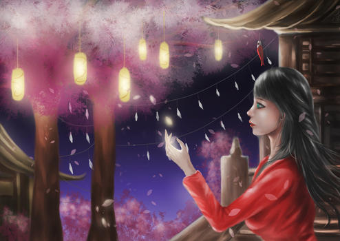 神社樱花树下的少女图片素材免费下载