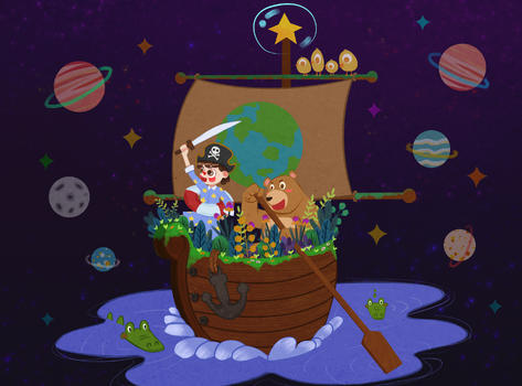 海盗船出发儿童插画图片素材免费下载