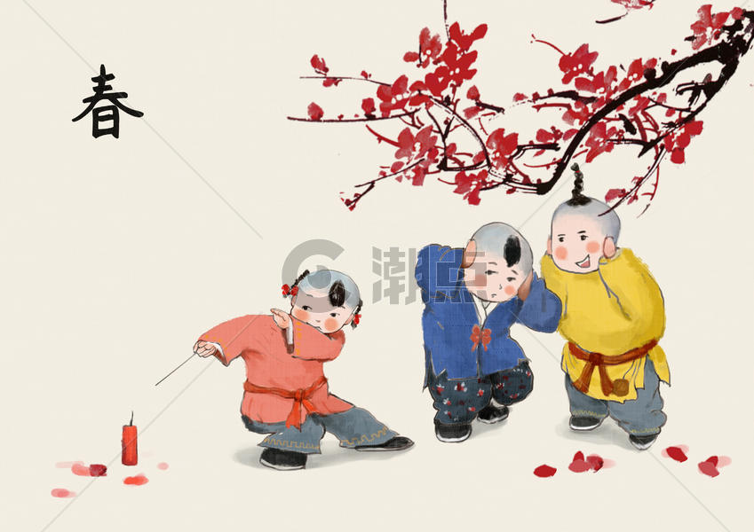 春节放鞭炮的孩子图片素材免费下载