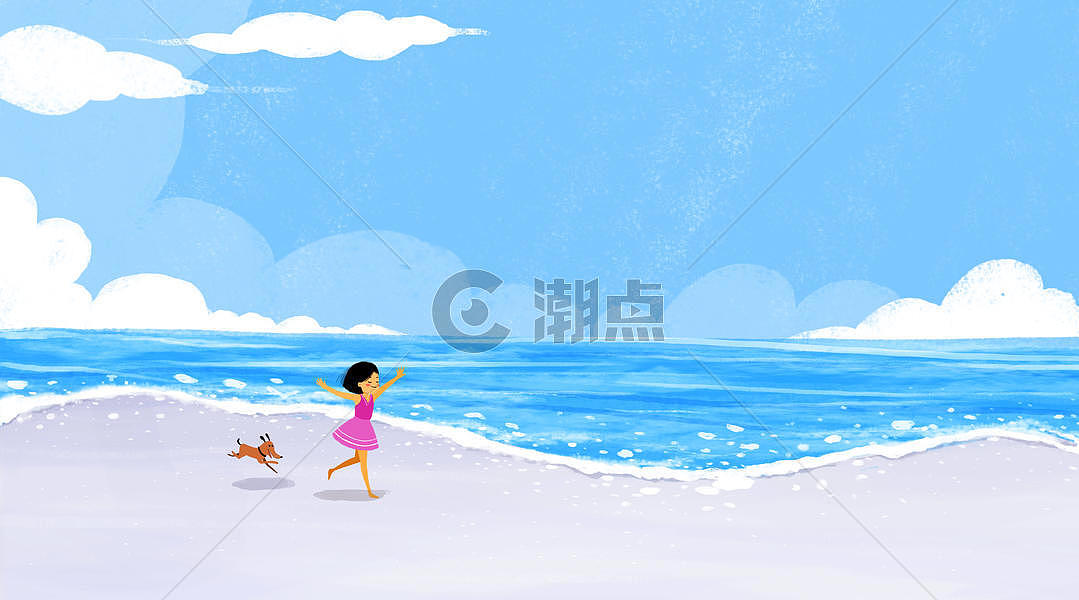 海边奔跑的小女孩图片素材免费下载