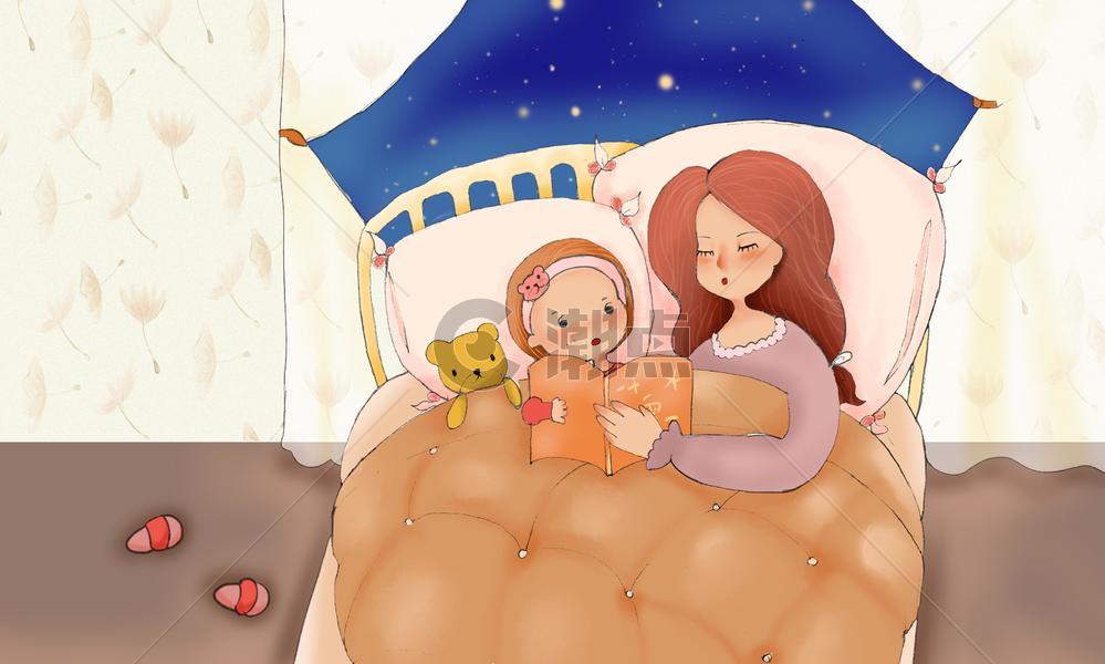睡前读晚安故事的母女图片素材免费下载