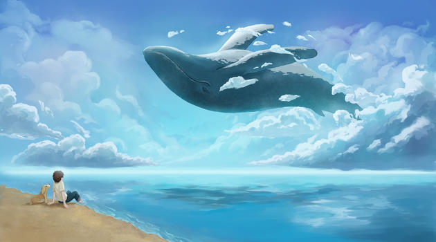 云端的鲸鱼图片素材免费下载