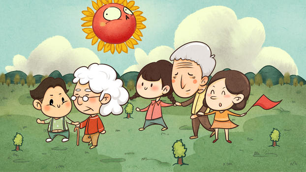 郊游关爱老人儿童插画图片素材免费下载