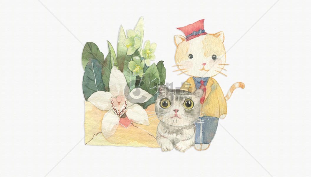 手绘水彩英国短毛猫咪图片素材免费下载