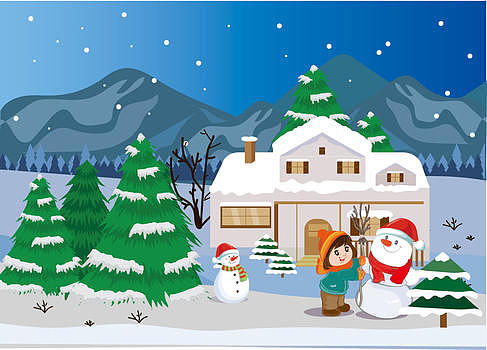 原创矢量雪中玩雪的女孩图片素材免费下载