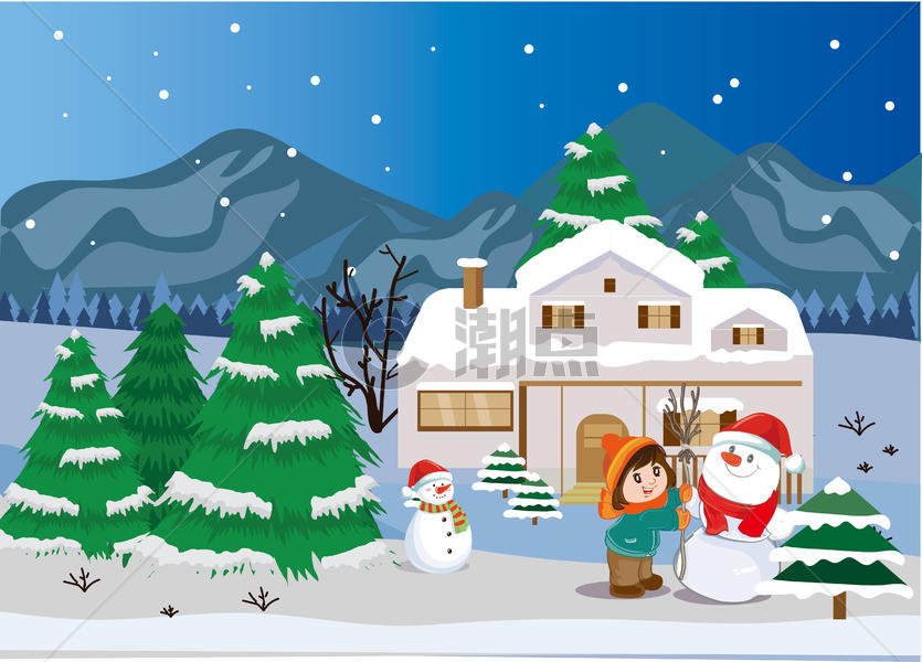 原创矢量 雪中玩雪的女孩图片素材免费下载