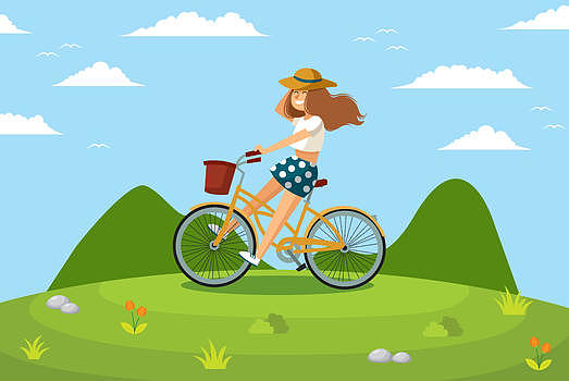 骑自行车兜风的女孩图片素材免费下载