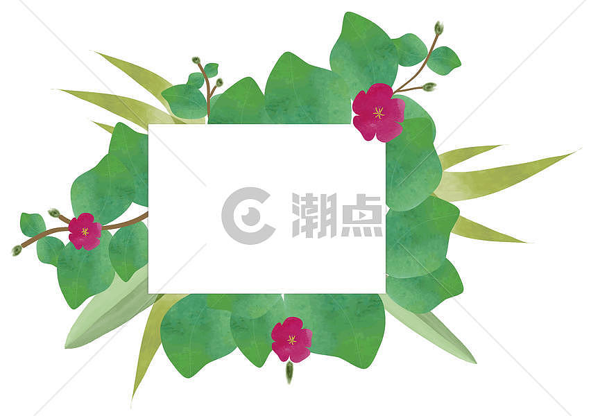 手绘水彩绿色叶子装饰框图片素材免费下载