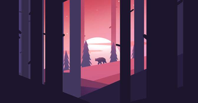 夕阳森林插画图片素材免费下载