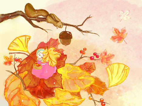 秋冬唯美落叶插画图片素材免费下载