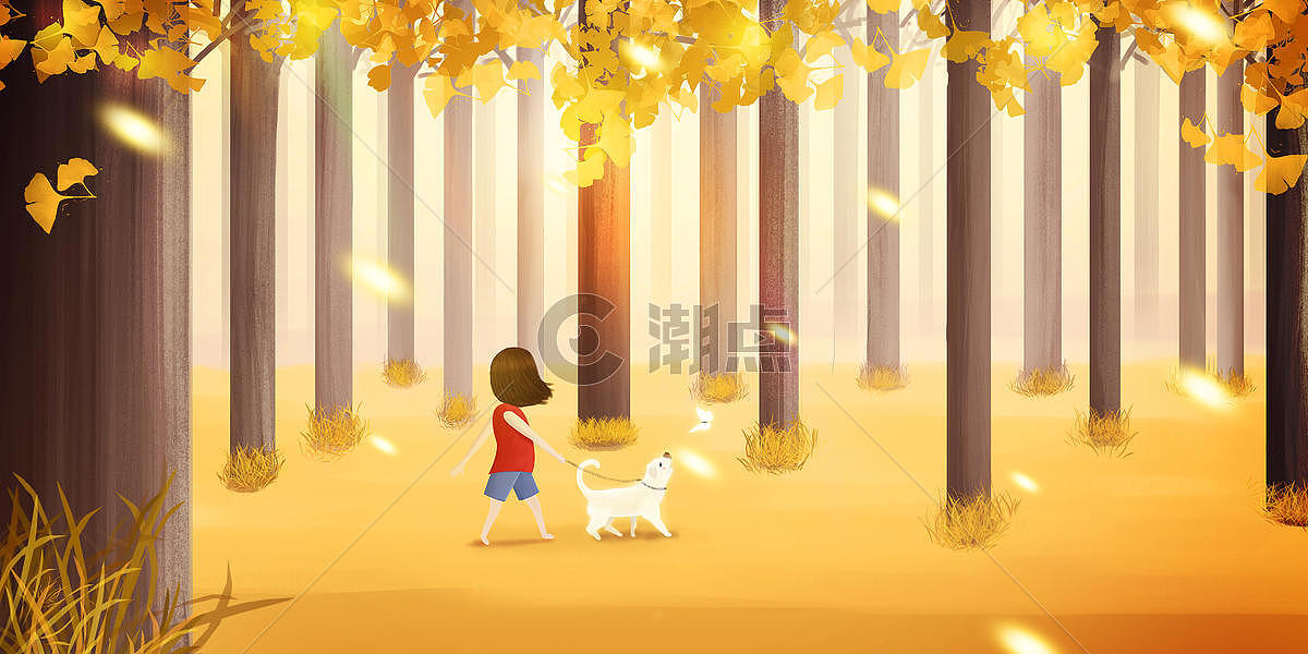 森林里遛狗的女孩图片素材免费下载