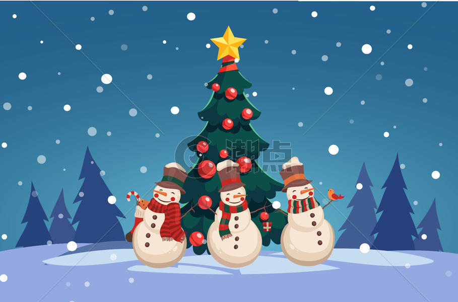 圣诞节圣诞树和雪人图片素材免费下载