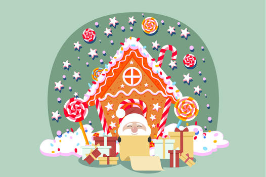 圣诞老人在糖果屋数礼物图片素材免费下载