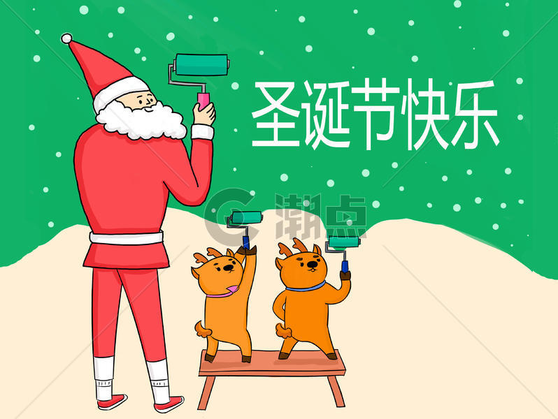 圣诞老人和麋鹿布置圣诞插画图片素材免费下载