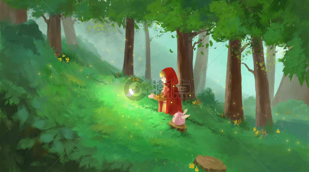 森林中的小红帽图片素材免费下载