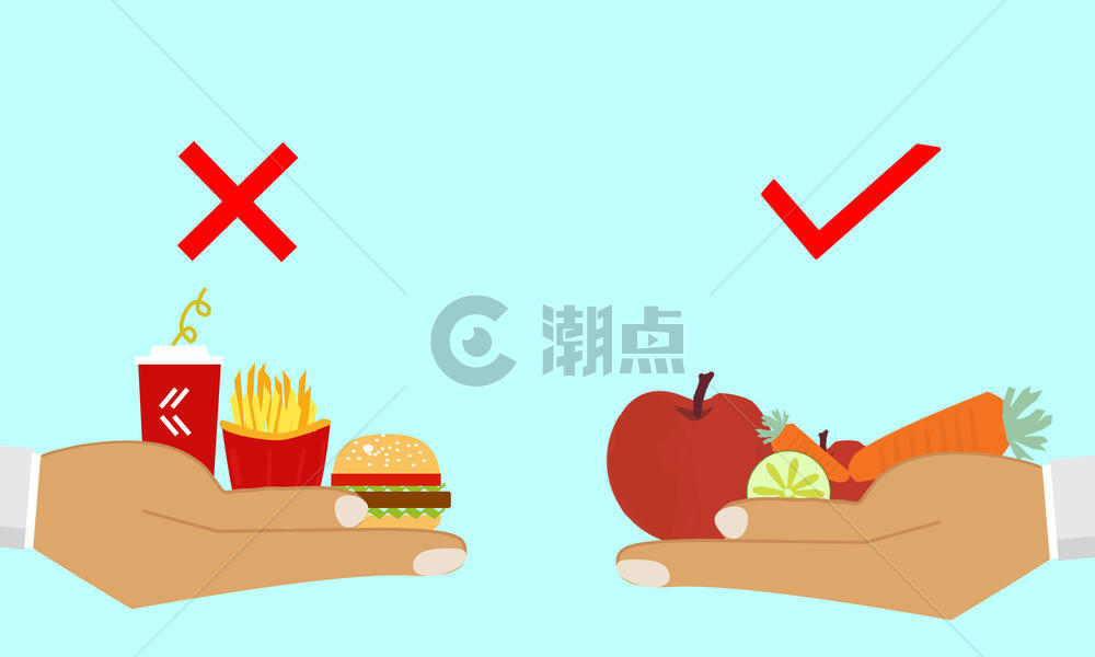 健康食物与垃圾食物对比图片素材免费下载