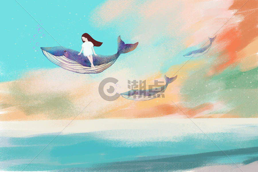 坐在鲸鱼上的女孩图片素材免费下载
