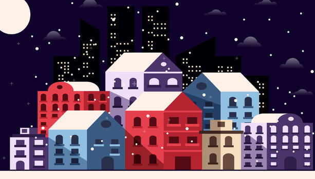 下雪的城市夜晚图片素材免费下载