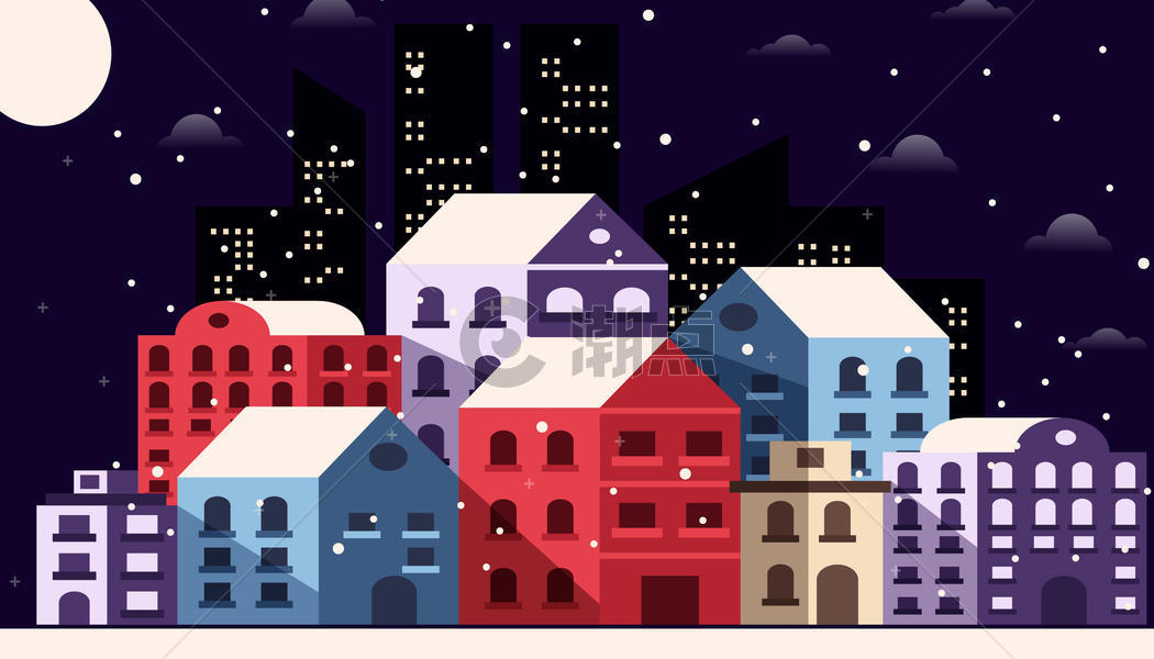 下雪的城市夜晚图片素材免费下载