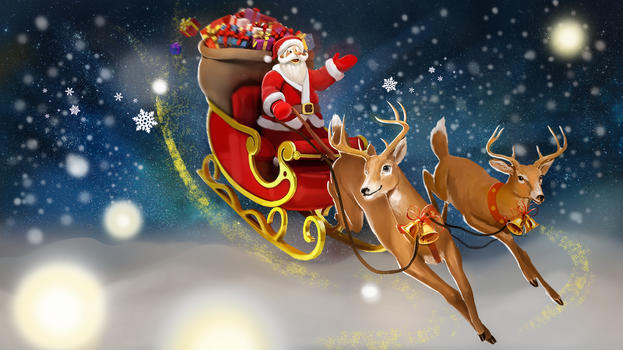 平安夜圣诞老人驯鹿雪橇插画海报图片素材免费下载