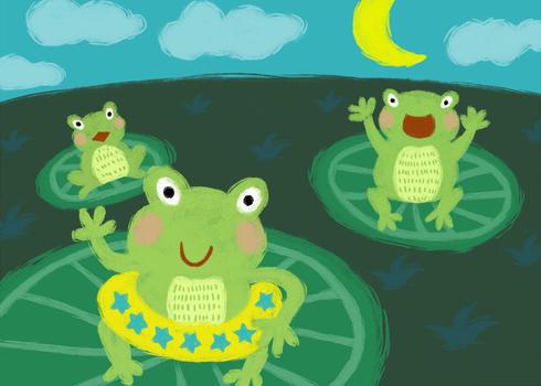 夜晚卡通青蛙图片素材免费下载