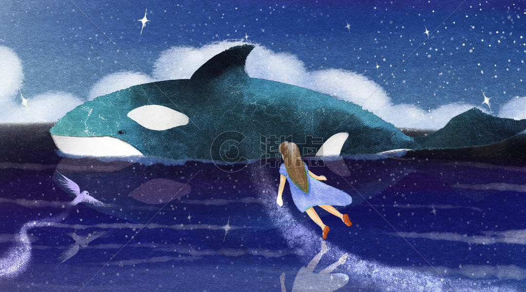 少女与鲸鱼图片素材免费下载