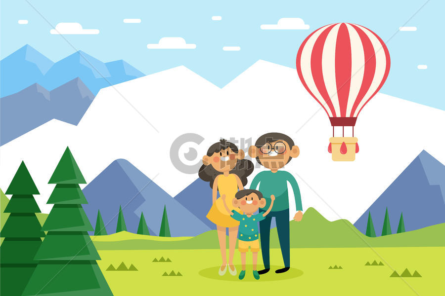 一家人乘热气球旅行图片素材免费下载