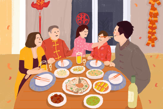 春节团圆饭插画图片素材免费下载