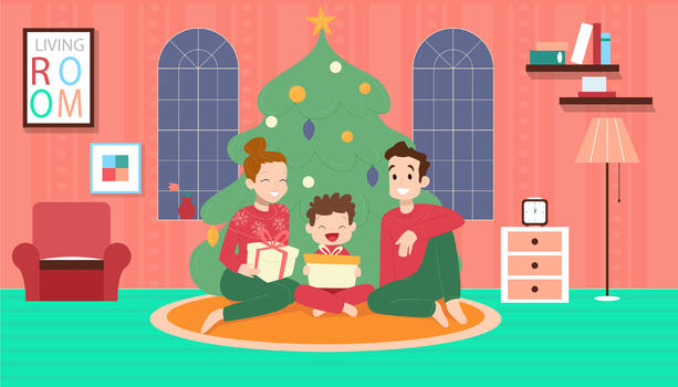 一家三口在家过圣诞节图片素材免费下载