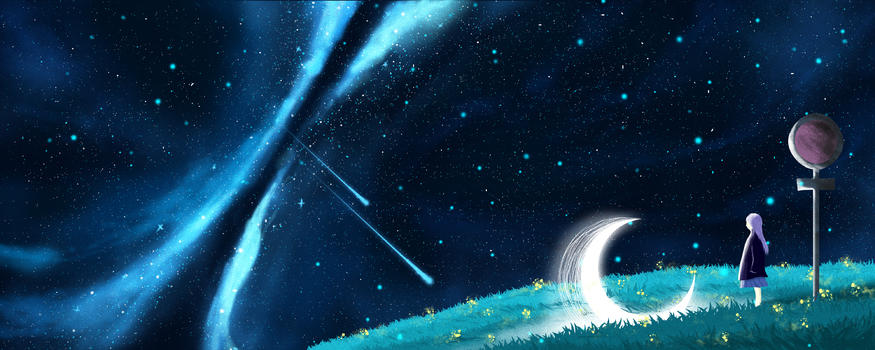 银河与月光插画图片素材免费下载