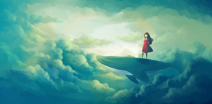 站在鲸背上的女孩图片素材免费下载