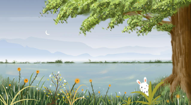 盛夏湖边小白兔图片素材免费下载