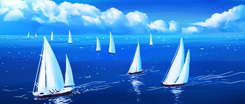 唯美海面帆船插画图片素材免费下载