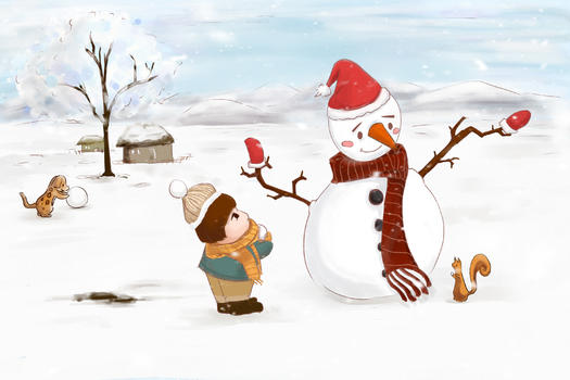 雪人和小孩图片素材免费下载