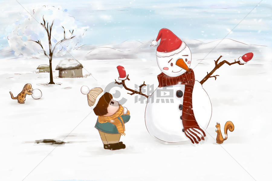 雪人和小孩图片素材免费下载