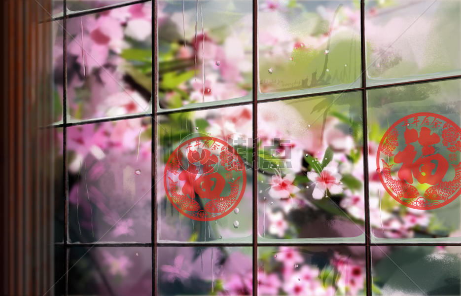 春节窗外腊梅图片素材免费下载