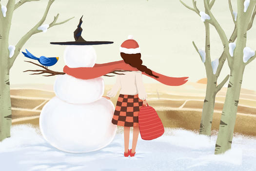 雪人和女孩图片素材免费下载