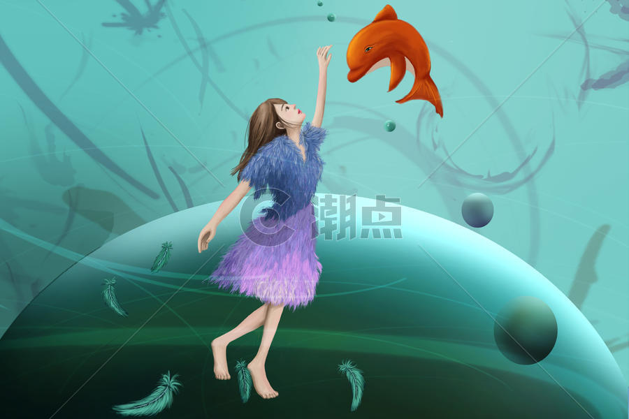梦幻少女与鲸鱼图片素材免费下载