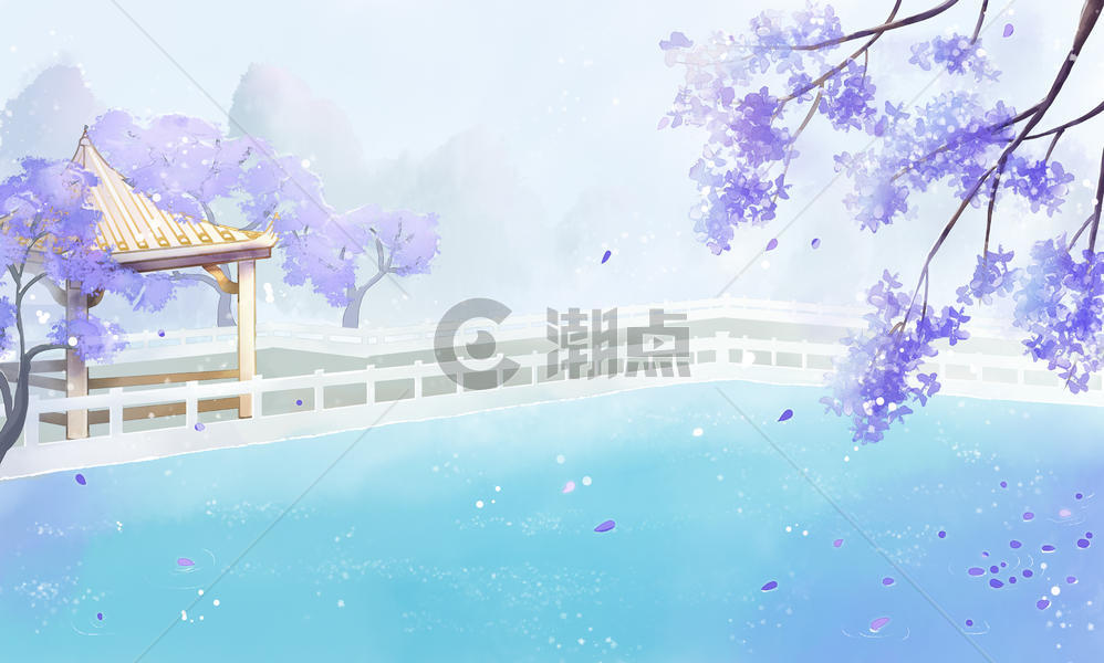 中国风小湖亭子插画图片素材免费下载