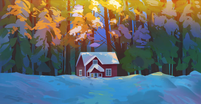 冬日雪景唯美插画图片素材免费下载